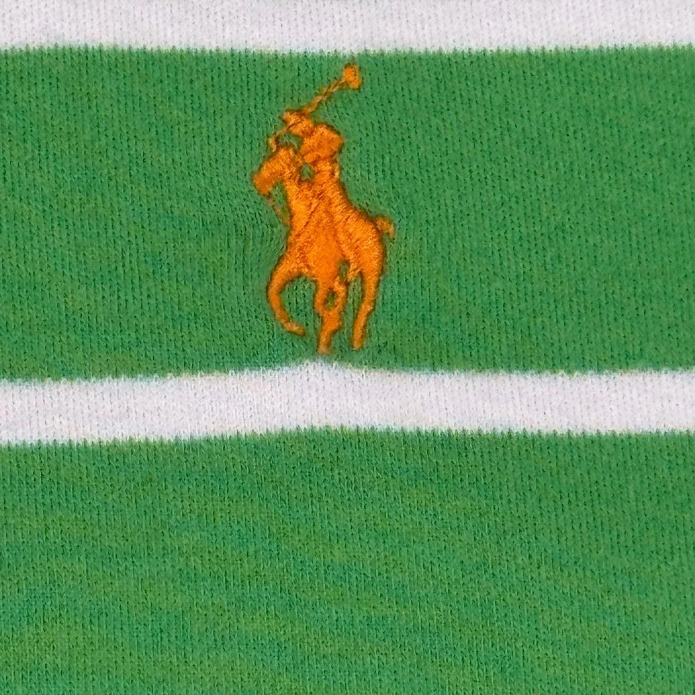 Polo Ralph Lauren Mens Green White Striped Short Sleeve Polo Shirt L Orange Pony